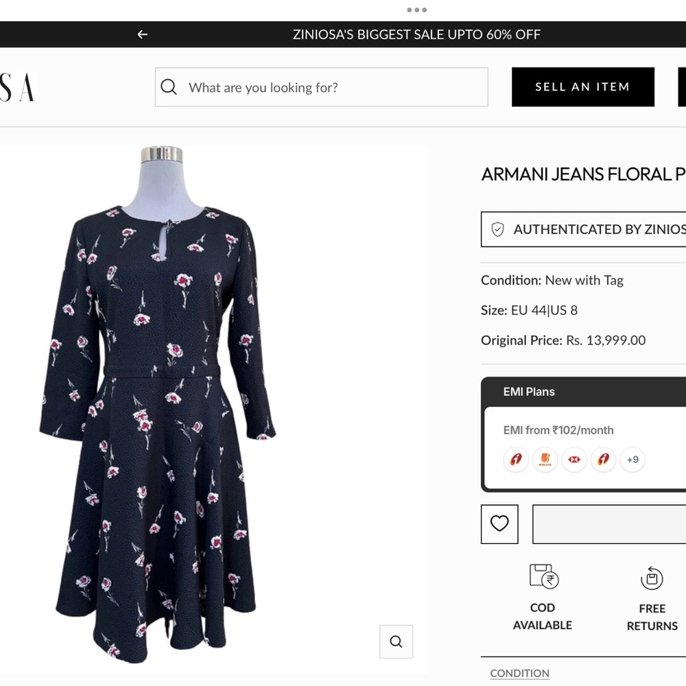 Armani Jeans Black Dress with Red Floral Detail